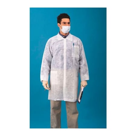 Keystone Safety Polypropylene Lab Coat, 3 Pockets, Open Wrists, Snap Front, Single Collar, White, 3XL, 30/CS LC3-WO-NW-3XL